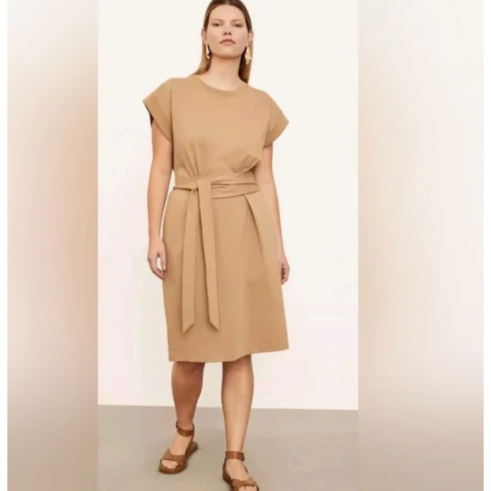 Vince Short Sleeve Tie Waist Dress Almond Size‎ S 100% cotton